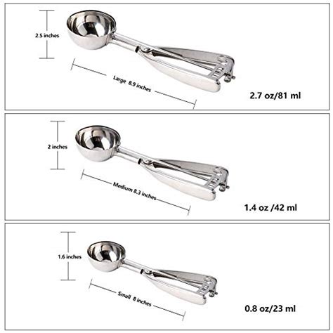 Ice Cream Scoops With Trigger Set Of 3 Stainless Steel Cookie Scoop For