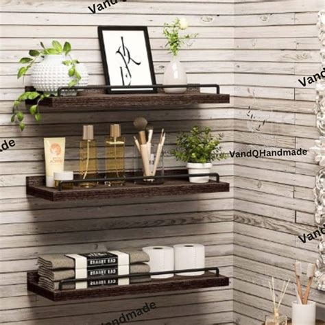 Set of 3 Wooden Shelves Bathroom Storage Wall Shelves Floating Shelves Rustic Shelves Bathroom ...