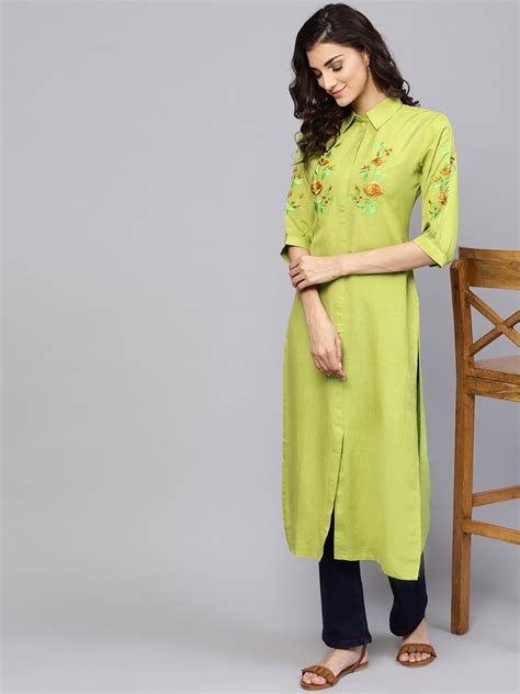 Buy Libas Women Green Floral Yoke Design Straight Kurta Kurtas For