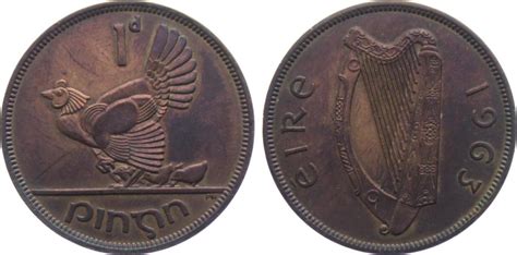 Irland 1 Penny 1963 Auerhahn Tiere Vögel prägefrisch pfr MA Shops