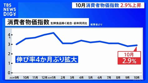 【速報】10月の全国消費者物価指数29上昇 4か月ぶりに伸び率拡大政府の電気ガス補助金が10月請求分から縮小で｜tbs News Dig