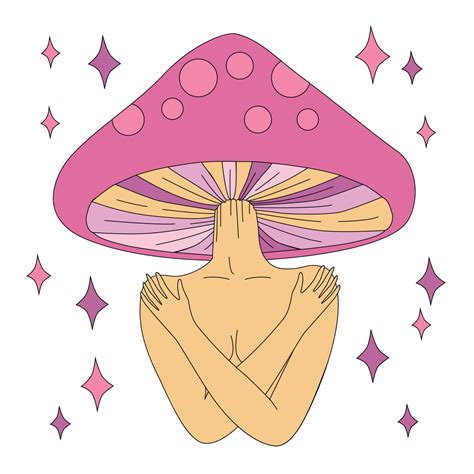 Magic Girl With Mushroom Head Psychedelic Hallucination Vibrant