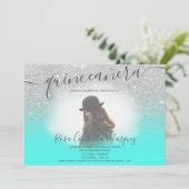 Silver Glitter Mint Green Quinceanera Photo Invitation Zazzle