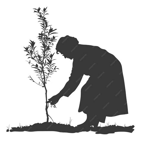 Premium Vector Silhouette Elderly Woman Planting Tree In The Ground