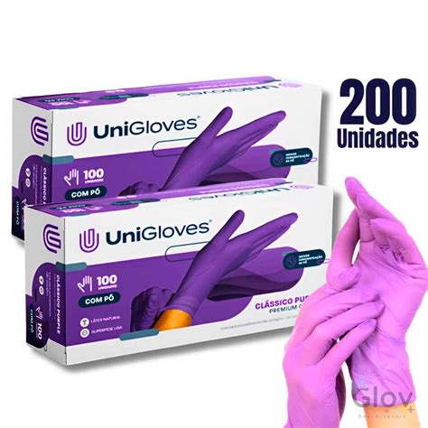 02 CAIXAS Luva Descartável Roxa Purple Látex Pó 200 Unidades