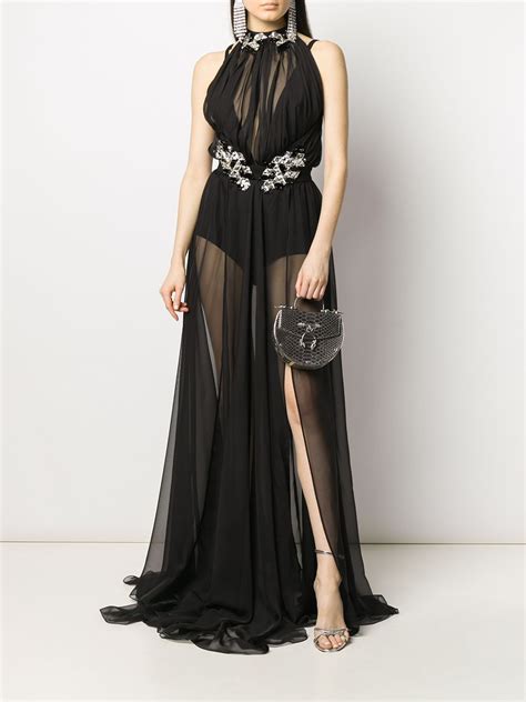 Philipp Plein Silk Embellished Sheer Maxi Dress Farfetch