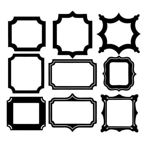 Set Of Nine Black Ornate Frames With Different Design On White