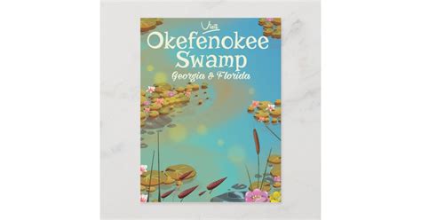 Okefenokee Swamp Cartoon Travel Poster Postcard Zazzle