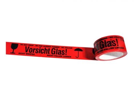 Warn Klebeband Vorsicht Glas Mit 4 Sprachen 50 Mm X 66 M Signal