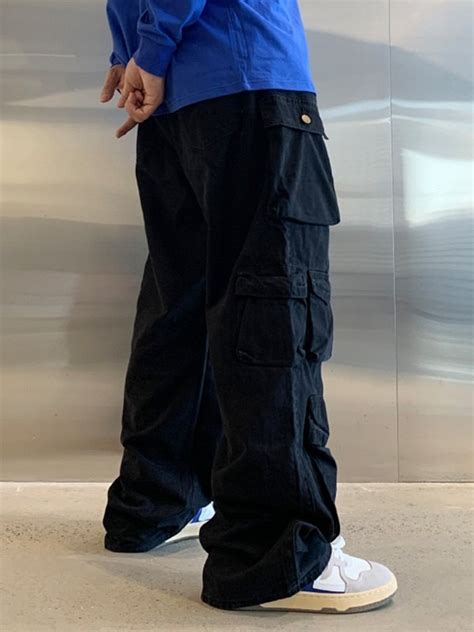 Emmiol Free Shipping Men S Multi Pockets Loose Cargo Pants Black