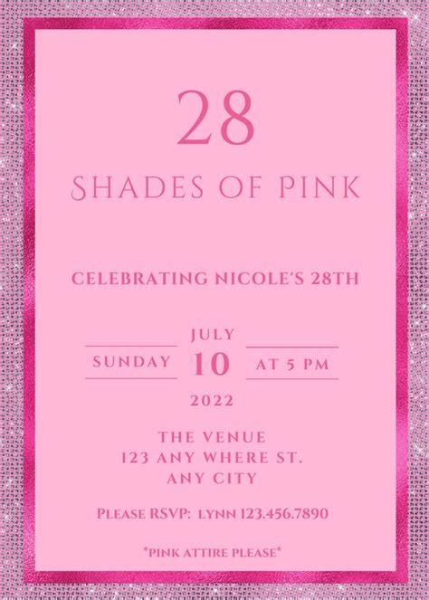 Editable Shades Of Pink Invitation Pink Birthday Invitation Etsy