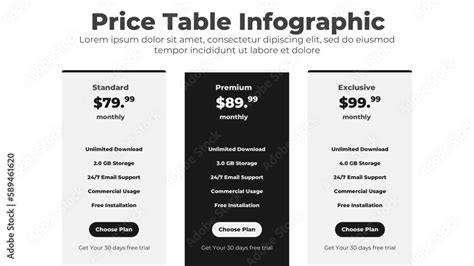 Vector Comparison Pricing Table List For Comparing Price And Product