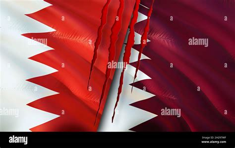 Bahrain and Qatar flags with scar concept. Waving flag,3D rendering ...