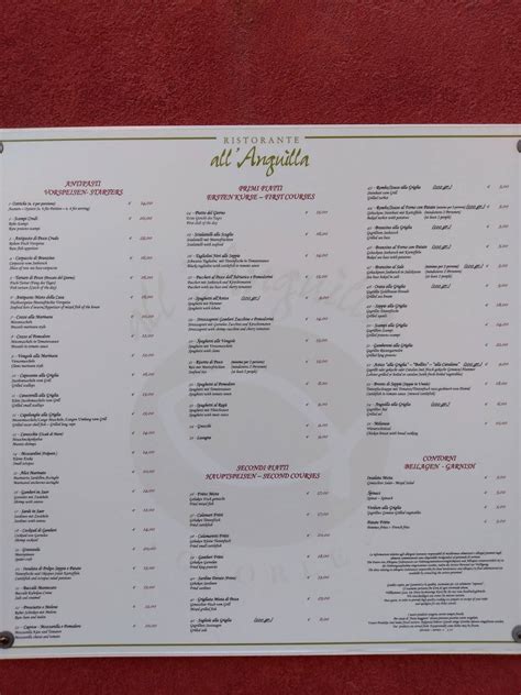 Menu Da Ristorante All Anguilla Caorle