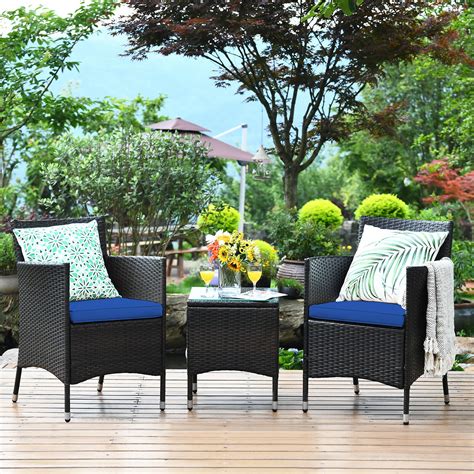 Costway 3 Piece Rattan Patio Seating Set With Chairs And Coffee Table For