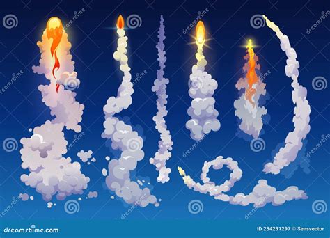 Smoke Trails And Rocket Fire Trace Launch Elements Stock Vector