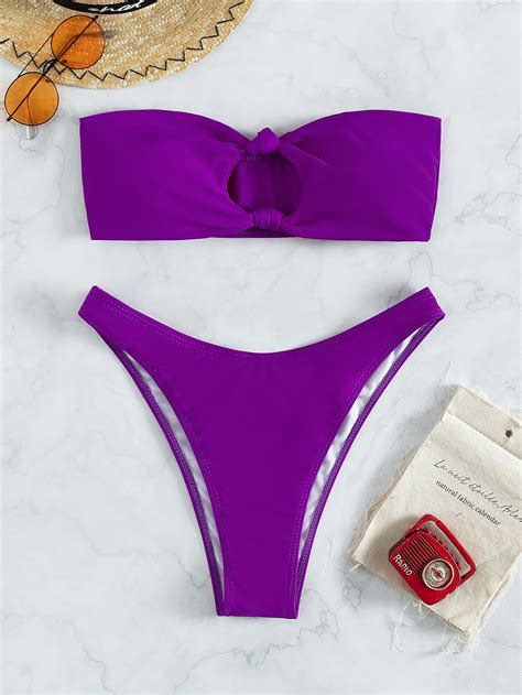 SHEIN Swim Vcay Conjunto de bikini liso con decoración de nudos parte