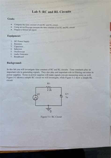 Solved Lab 5 Rc And Rl Circuits Goals • Compute The Time