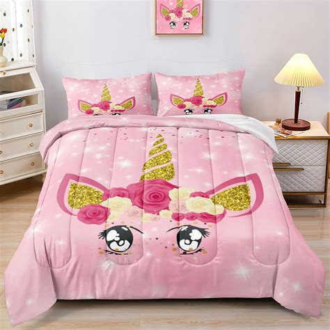 Bducok Unicorn Comforter Set Full Size Girl Bedding Set Cartoon Unicorn Bedspreads