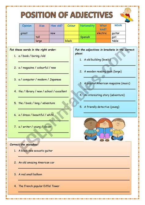 Position Of Adjectives Esl Worksheet By Anuska8