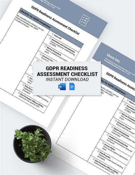 GDPR Readiness Assessment Checklist Template In Word Google Docs