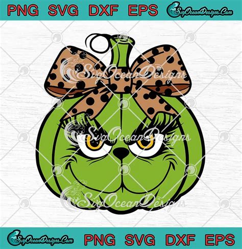 Funny Grinch Pumpkin Leopard SVG Coquette Bow Halloween SVG PNG