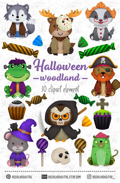 Halloween Woodland Animals 2 By accaliadigital | TheHungryJPEG.com