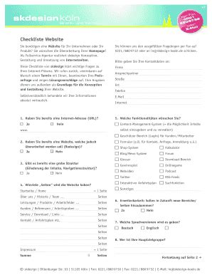 Fillable Online Skdesign Koeln Checkliste Website Und Webdesign