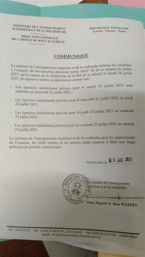 Togo Pour Cause De Tabaski Le D But Des Preuves Crites Du Bac