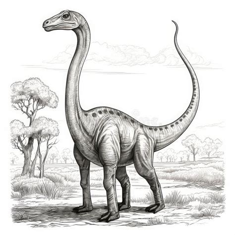 Dinosaur Sketch Hand Drawn Sketched Brachiosaurus Dino Engraving