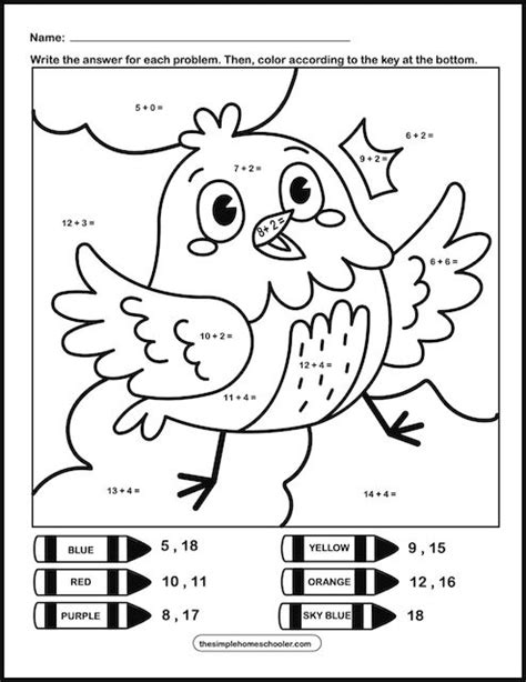 10 Bright Addition Color By Number Worksheets Easy Print The Simple