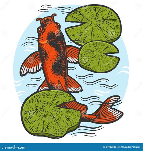 Koi Carpe Poisson Couleur Dessin De La Grille Illustration Illustration