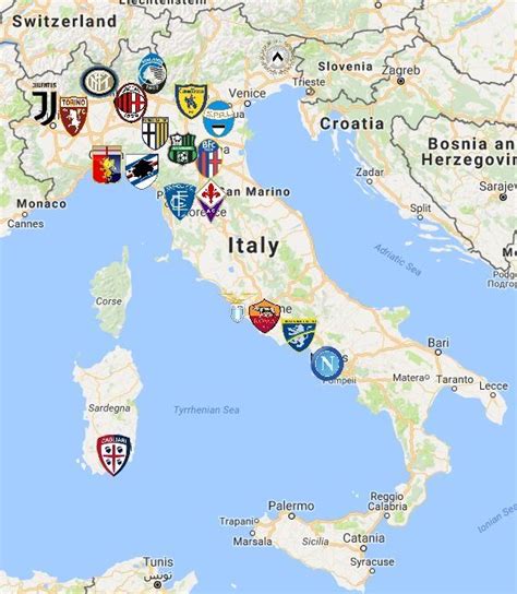 a map with all the different soccer teams in italy