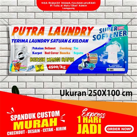 Jual Banner Laundry Pakaian Spanduk Laundry Ukuran 250x100 Cm Bayar