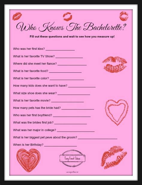 Who Knows The Bachelorette Game Free Printable Fairytale Wedding