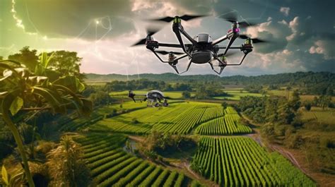 Drone sobrevoa campos agrícolas por generative ai Foto Premium