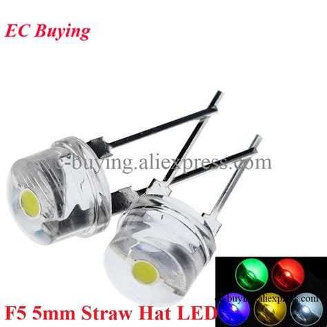 10pcs F5 5mm Straw Hat LED Diode Super Bright Lamp Clear Transparent 0