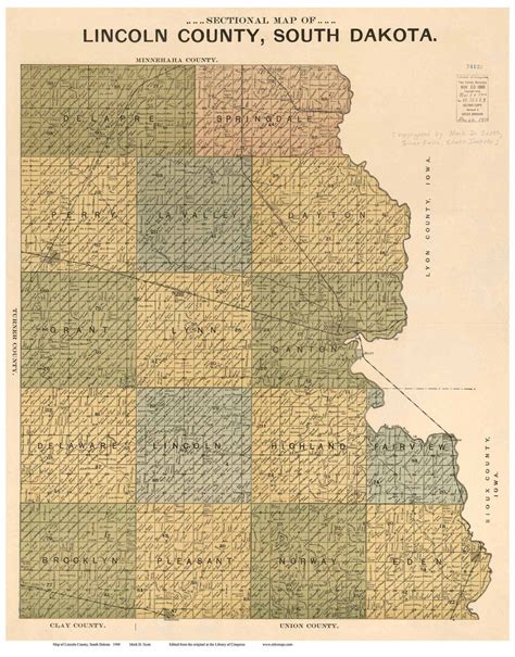 Lincoln County South Dakota 1900 Old Wall Map With Landowner Names