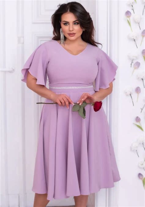 Duet Sukienka Midi Luna Rozkloszowana Liliowa Butik La Miss