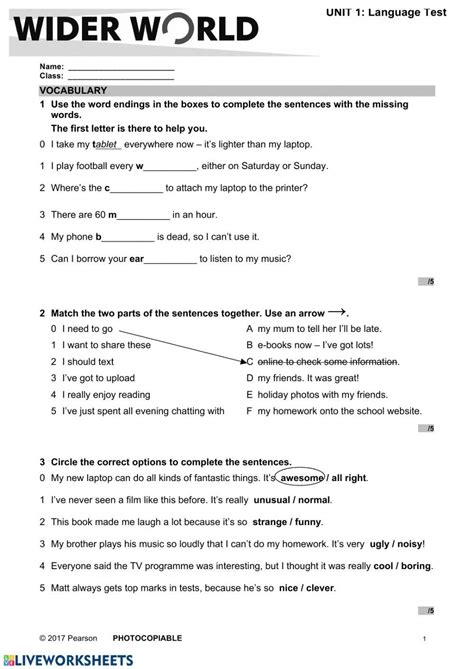 Wider World 3 Unit 1 Test Online Exercise For Live Worksheets