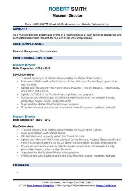 Museum Director Resume Samples | QwikResume