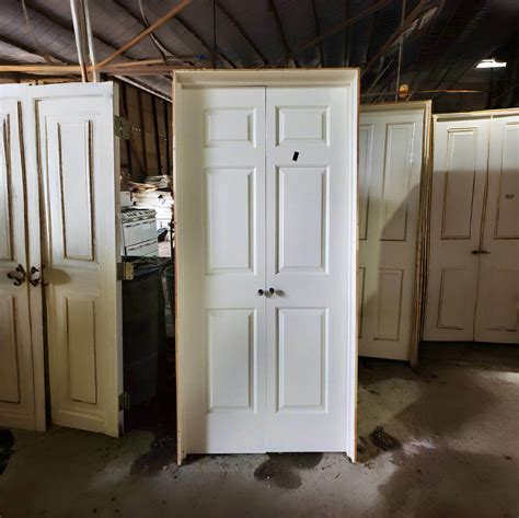 Double Swing 6 Panels White Wood Texture Moulded Prehung Interior Doors