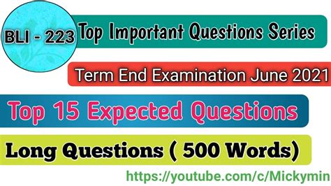 Bli Long Questions Term End Examination Top Most Important