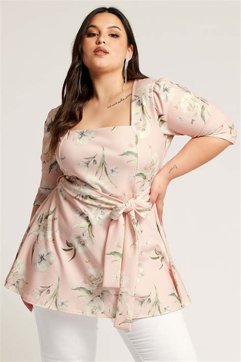 Yours London Plus Size Pink Floral Print Square Neck Top Yours Clothing