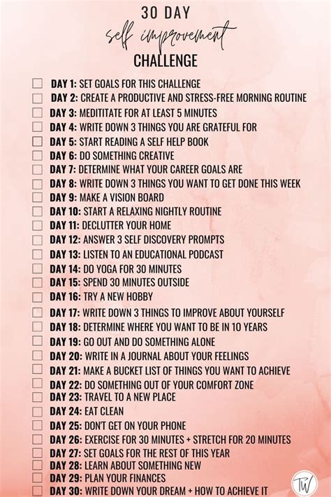 30 Day Self Improvement Challenge Free Checklist Artofit