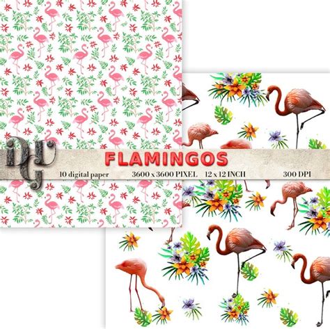 Flamingo Digital Paper FLAMINGOS Digital Paper Pack Summer Tropical