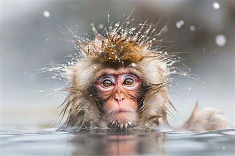 A Monkey Playing In A Hot Spring Of Water Monkey Bathing In Hot Water Stock Photo Image Of