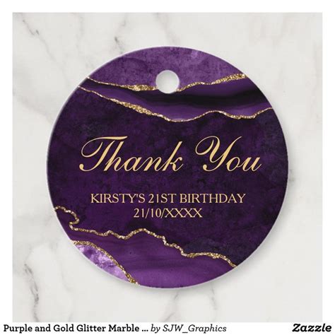 Purple And Gold Glitter Marble Agate Birthday Favour Tags Zazzle