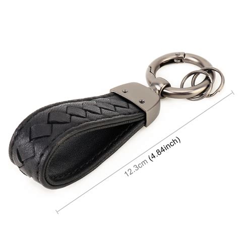 Car Metal Braided Leather Key Ring Keychain Black