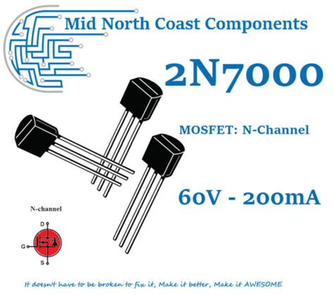 2 5 10pc 2N7000 Mosfet 60V 200mA N Chan Enhan Mode Field Effect